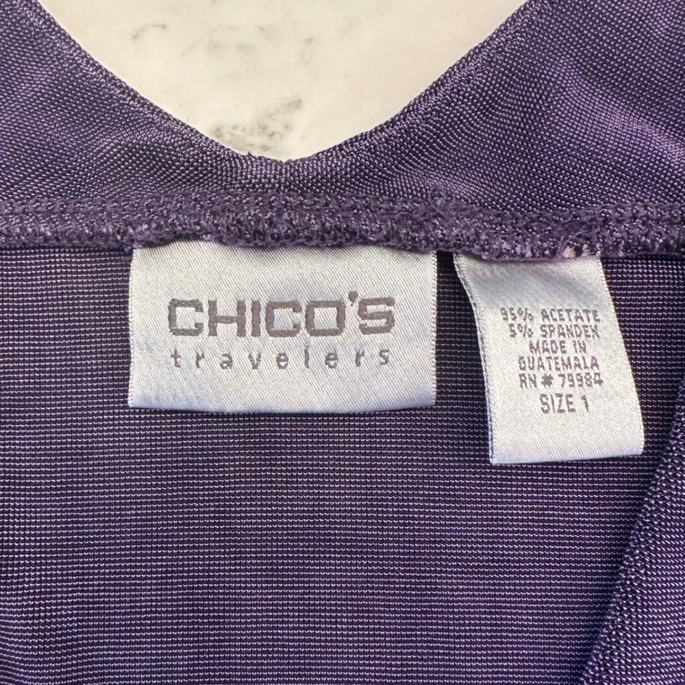 Chicos Travelers Purple 2 Piece Set Tunic Pants Women M Petite Travel Resortwear - Picture 11 of 13